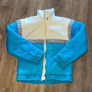 Vintage Snow Trails Medium White and Teal Ski Jacket
